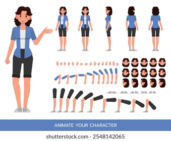 Woman wear blue shirt character vector illustration design. Create your own pose.