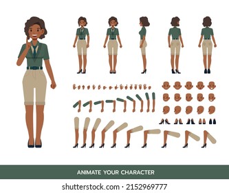 Woman wear green color suit character vector design. Create your own pose.