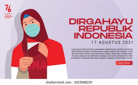 WOMAN WEAR INDONESIA FLAG WITH HOLDING FLAG