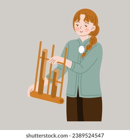 Woman wear kebaya playing angklung instrument