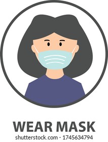 Woman Wear Mask Icon Vector. Covid-19 Protect. How to protect Covid-19. Icon Symbol Vector