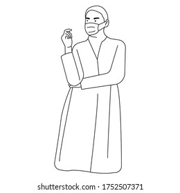 woman wear mask looking at the right side outline vector illustration 