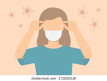 Woman wear masks prevent germs.Illustration about Face mask
