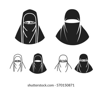 woman wear paranja, vector illustration icons set