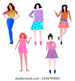  woman wear shirt color character vector design. Presentation in various action
