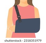woman wear sling on broken arm- vector illustration