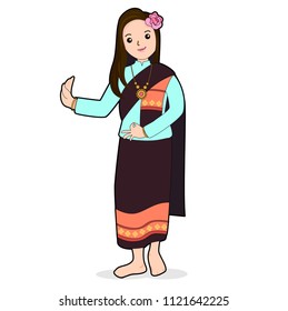 Woman wear thai dress in thai dance pose.