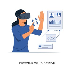 Woman Wear the Virtual Reality Glasses to Watch the Simulation Infographic.