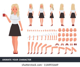 Woman wear white shirt character vector design. Create your own pose.