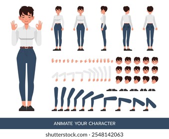 Woman wear white shirt character vector illustration design. Create your own pose.