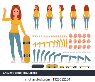 Woman wear yellow shirt character vector design. Create your own pose.