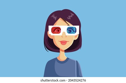 Woman Wearing 3d Glasses Watching a Movie Vector Cartoon

Young lady watching an artistic film in three-dimensional technology 
