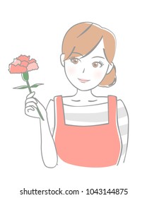 Woman wearing an apron has flowers