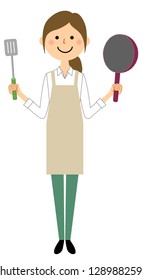 A woman wearing an apron is an illustration to cook.