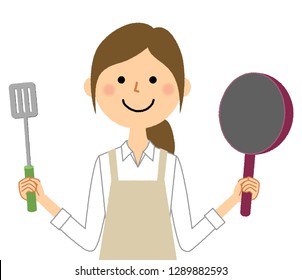 A woman wearing an apron is an illustration to cook.