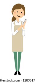 A woman wearing an apron is an illustration to operate a smartphone.