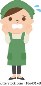 A woman wearing an apron. Illustration of a woman who is in trouble.
