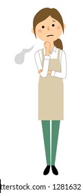 A woman wearing an apron is a sighing illustration.