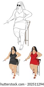 Woman wearing beautify dress, Vector illustration of a fatty female, Line art of healthy lady