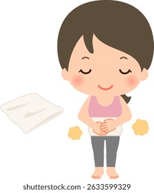 Uma mulher usando uma barriga mais quente para manter o estômago quente