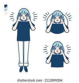 A woman wearing a big size T-shirt with Calling out loud images.It's vector art so it's easy to edit.