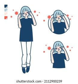A woman wearing a big size T-shirt with Suffer from pollen allergy images.It's vector art so it's easy to edit.