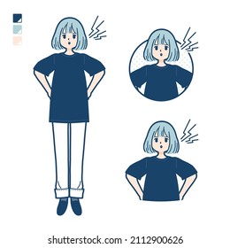 A woman wearing a big size T-shirt with anger images.It's vector art so it's easy to edit.