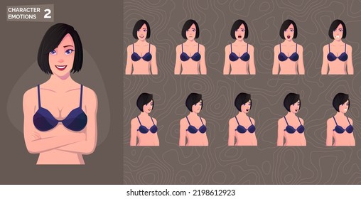 Woman Wearing Bikini Character Emotions and Face Expressions