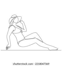 Woman Wearing Bikini on the Beach Continuous Line Drawing Vector Illustration