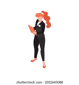 Woman Wearing Black Suit With Name Badge At Work 3d Isometric Vector Illustration