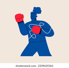 Woman wearing boxing gloves. Colorful vector illustration

