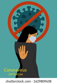 Woman wearing breathing mask. Coronavirus 2019-nCoV concept. MERS-Cov middle East respiratory syndrome coronavirus , Novel coronavirus 2019-nCoV Concept of coronavirus quarantine Vector illustration