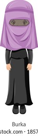 A woman wearing Burka Islamic traditional veil cartoon character illustration
