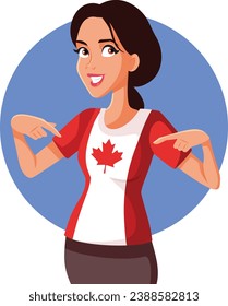 
Woman Wearing Canadian Flag on her T-shirt Vector Character. Tourist traveling to Canada proud of her souvenir shirt 

