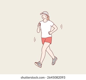 Woman Wearing Cap Running Outdoors for Fitness and Exercise
. Hand drawn style vector design illustrations.