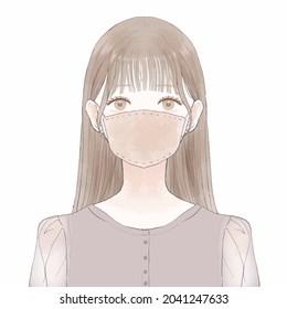 Woman wearing cloth mask. On a white background.