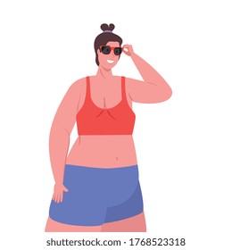woman wearing clothes by summer vacation season with sunglasses vector illustration design