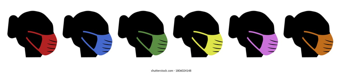 Woman wearing colored surgical mask. Collection.