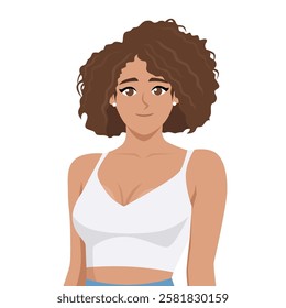 Woman wearing crop top. Confident Woman in Activewear. Flat vector Character Illustration