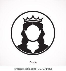 Woman Wearing Crown, Princess Logo, Flat Style, Icon Isolated On White Background