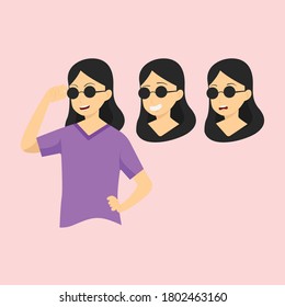 
woman wearing dark glasses with some expressions