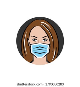 Woman wearing disposable medical mask. Vector illustration