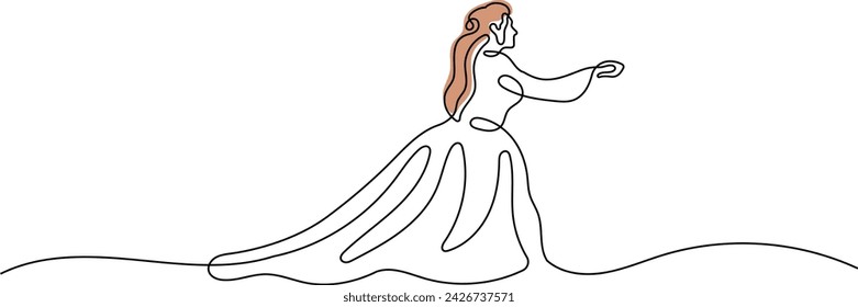 Woman Wearing Dress and Dancing Continuous Single Line Art