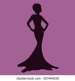 Woman wearing dress silhouette vector