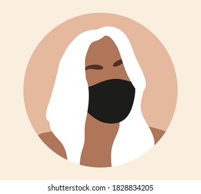 Woman wearing face mask. Hand drawn doodle. Vector