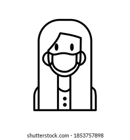 Woman wearing face mask line icon