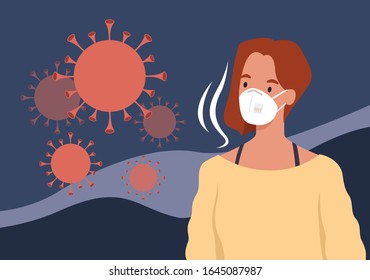 Woman wearing face mask to prevent disease. Coronavirus. Vector illustration in a flat style