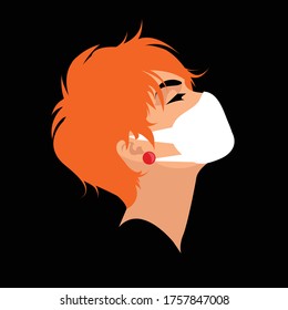 Woman wearing face mask to prevent COVID-19. Vector illustration.