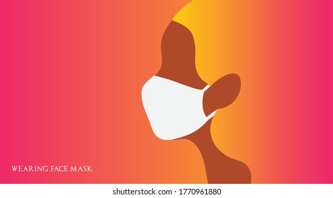 Woman wearing face mask to protect covid-19 coronavirus disease outbreak  vector illustration. Covid-19 provention concept background 