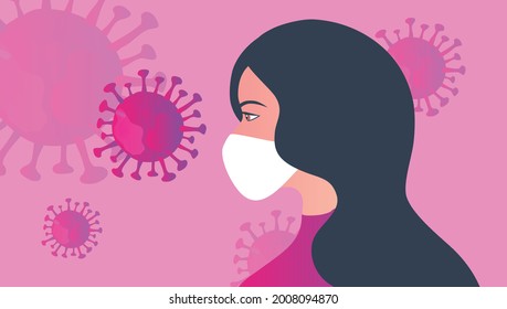Woman wearing face mask to protect from covid-19 disease outbreak vector illustration